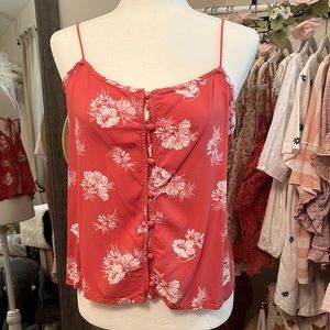 Volcom Hawaiian pink red tropical floral print tank top size S small